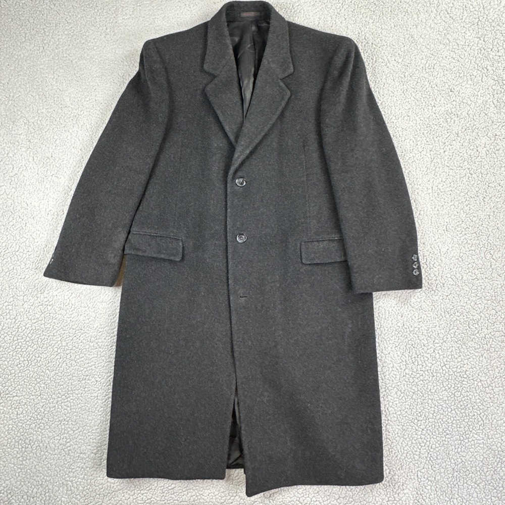 Nino Cerruti Rue Royale Wool Cashmere Blend Overcoat 42R Charcoal Gray 3 Button